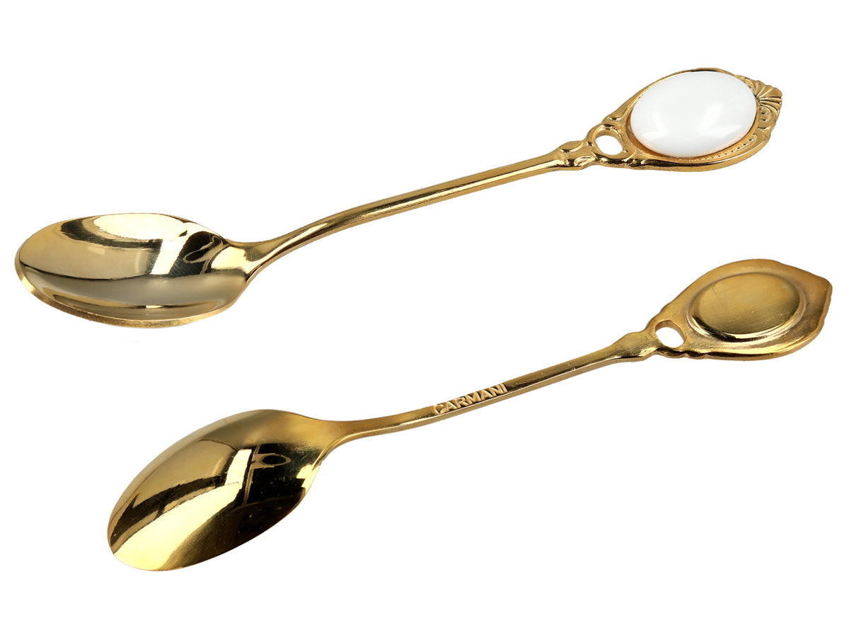 Súprava 6 lyžičiek pozlátených 24K zlatom Biele očká CARMANI s možnosťou personalizácie gravírovaním - elegantný darček na každú príležitosť, rozmery 13 cm