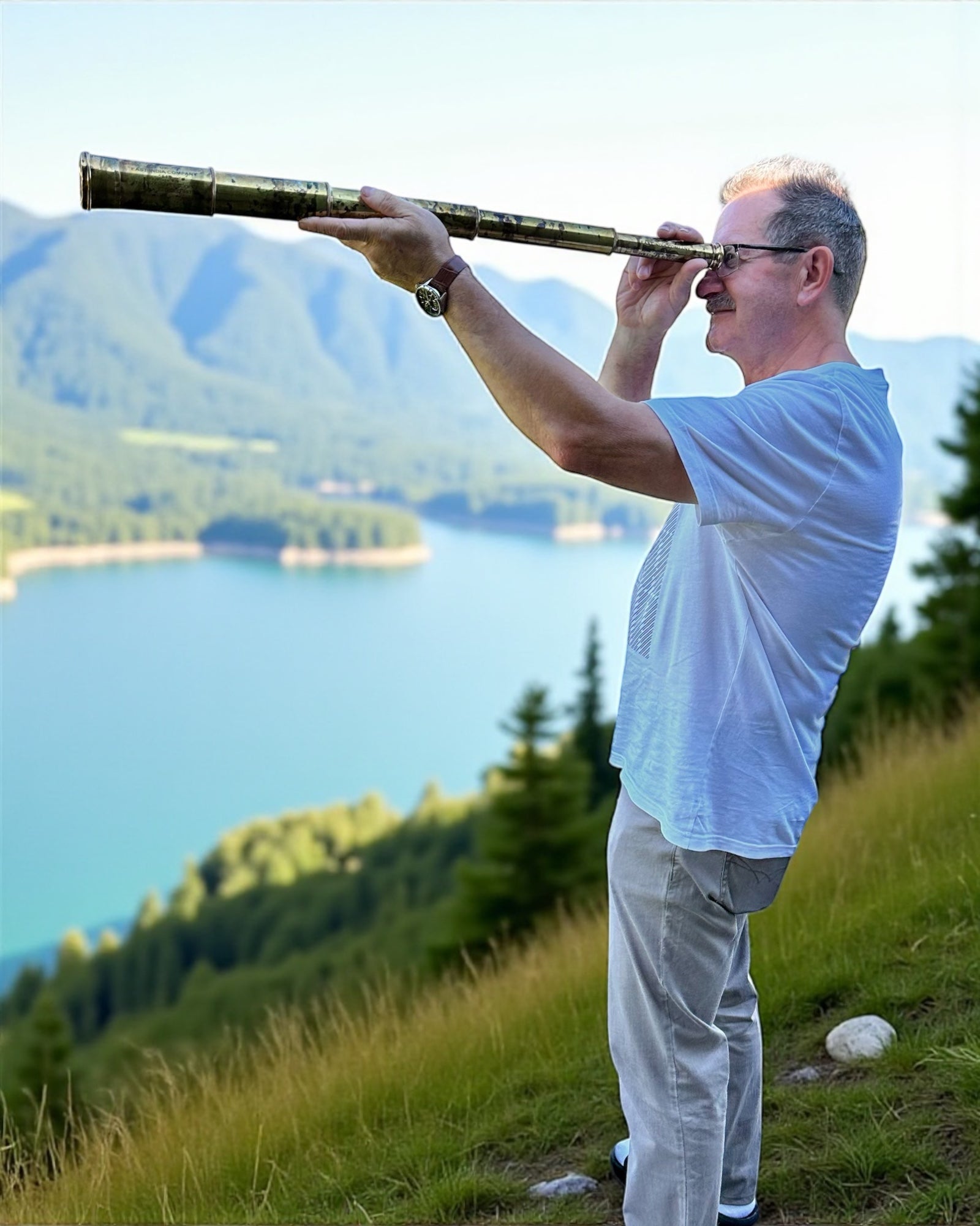 Kráľovský ďalekohľad „Voyager 1818” – Exkluzívny, mosadzný, 83 cm, ručne vyrobený, puzdro z pravej kože – Zberateľská edícia, personalizácia gravírovaním ako darček