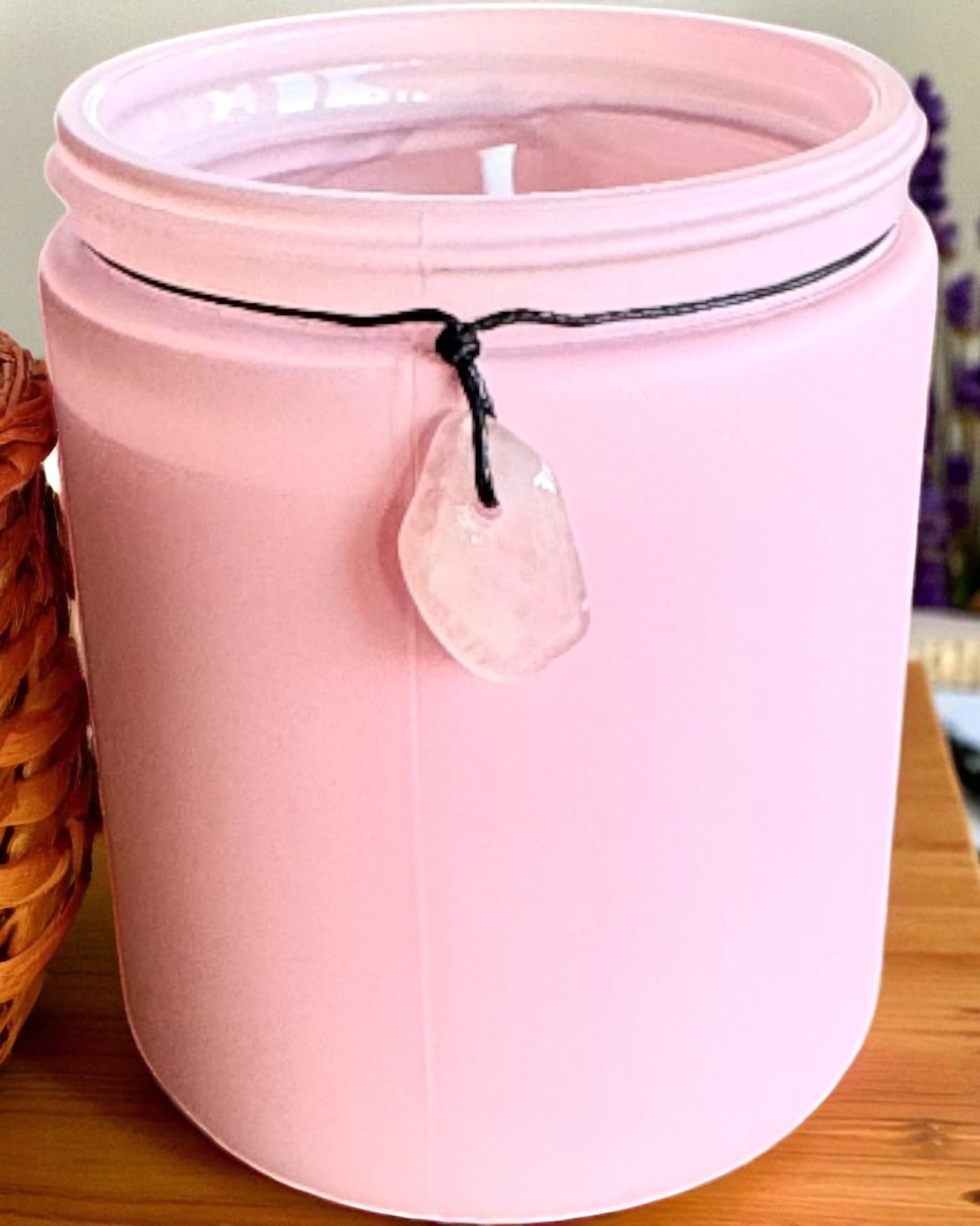 Intenčná sójová sviečka Ružový kremeň – láska, harmónia a pokoj srdca, 250 ml, možnosť personalizácie ako darček