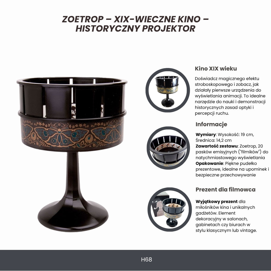 Zoetrop H68 – filmový projektor z XIX. storočia s možnosťou personalizácie gravírovaním, ideálny ako darček – výška 19 cm, klasický dizajn na dekoráciu interiéru