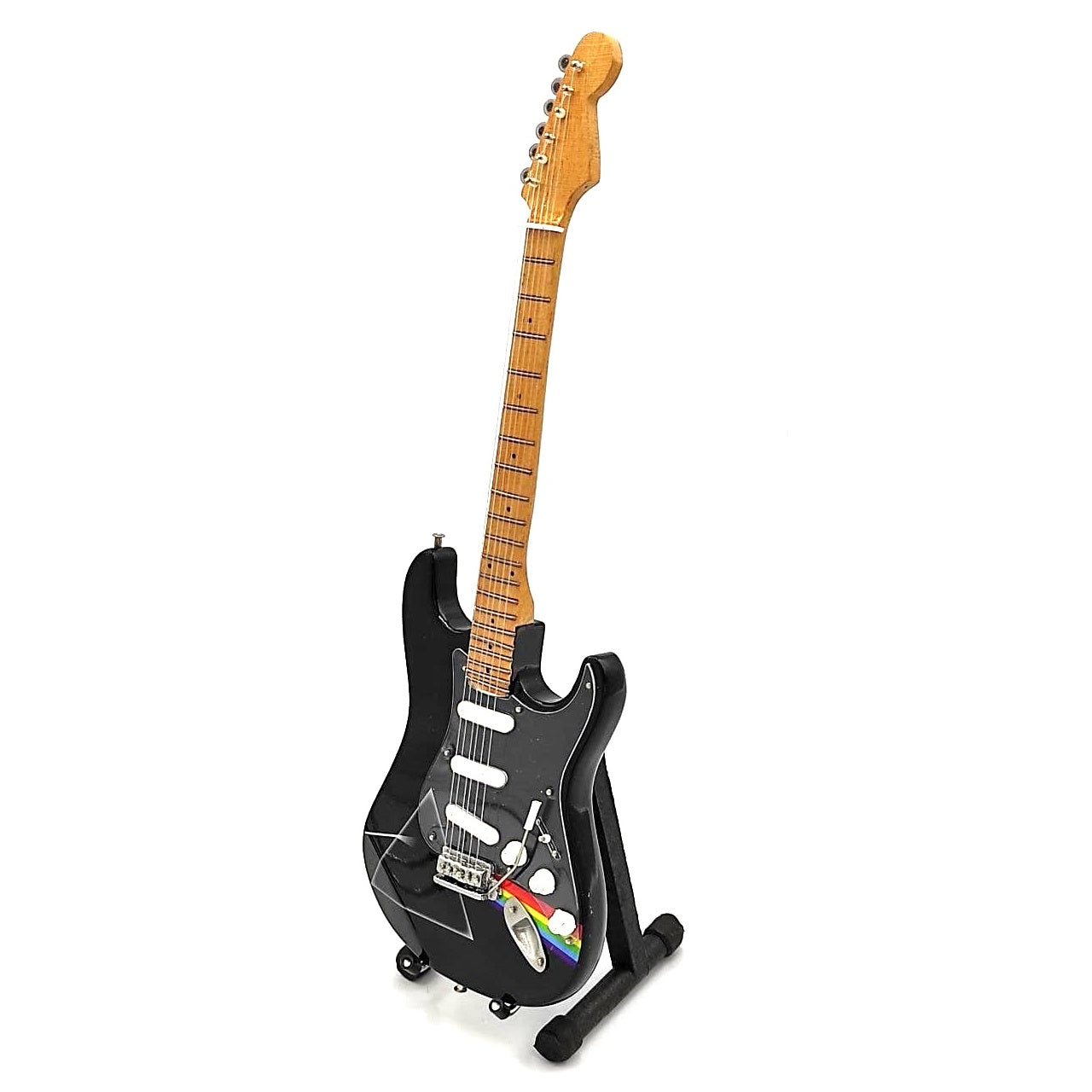 Mini gitara Pink Floyd z mahagónového dreva, ručne vyrobená, 27,5 cm, možnosť personalizácie gravírovaním, ideálny darček pre fanúšikov hudby