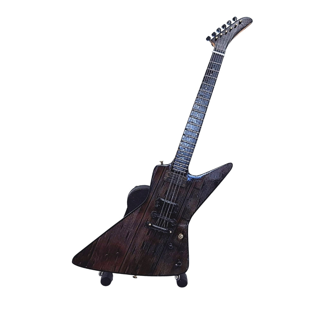 Mini gitara Metallica James Hetfield MGT-8860 s gravírovaním - mahagónová dekorácia 27,5 cm ako darček pre fanúšikov rocku a zberateľov