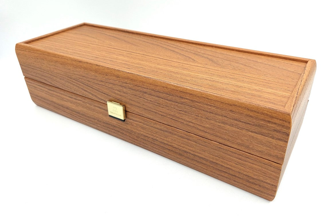 Ekskluzywne drewniane pudełko na butelkę wina BWXL30 z możliwością personalizacji grawerem, orzechowe, idealne na prezent, wymiary 35x14x10 cm