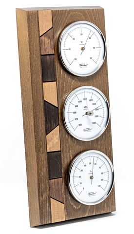 Meteorologická stanica Fischer 9171-31 s barometrom, vlhkomerom a teplomerom na drevenom podstavci s možnosťou personalizácie gravírovaním