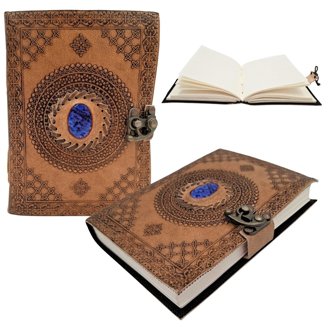 Retro kožený zápisník s kameňom - personalizovaný zápisník s gravírovaním - byvolia koža, hnedý, 18x13 cm