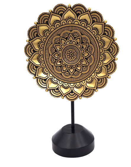 Figúrka Oválna mandala 35cm - zlatá budhistická dekorácia s možnosťou personalizácie gravírovania