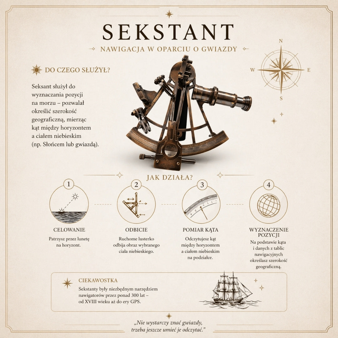 Veľký mosadzný sextant s možnosťou personalizácie gravírovaním