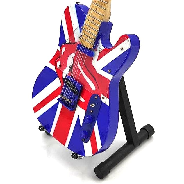 Zberateľská mini gitara Rolling Stones UK&Tongue MGT-2301B z mahagónového dreva, možnosť personalizácie gravírovaním, ideálny darček na každú príležitosť, výška 27,5 cm