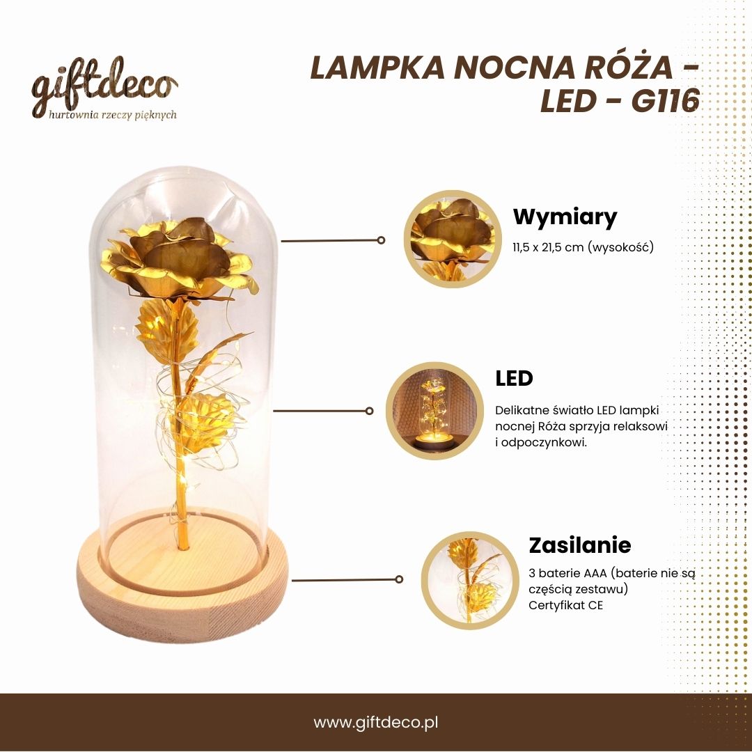 Nočná LED lampička Ruža s možnosťou personalizácie gravírovaním, romantický darček, výška 21,5 cm, jemné svetlo, ideálna dekorácia do spálne