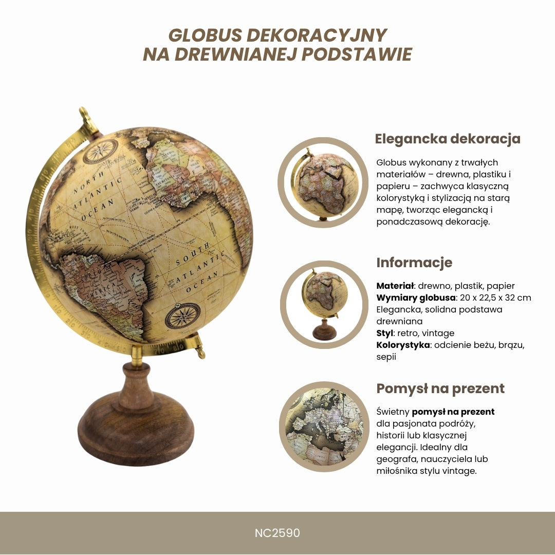 Štýlový retro dekoratívny glóbus na drevenom podstavci 32 cm s možnosťou personalizácie gravírovaním