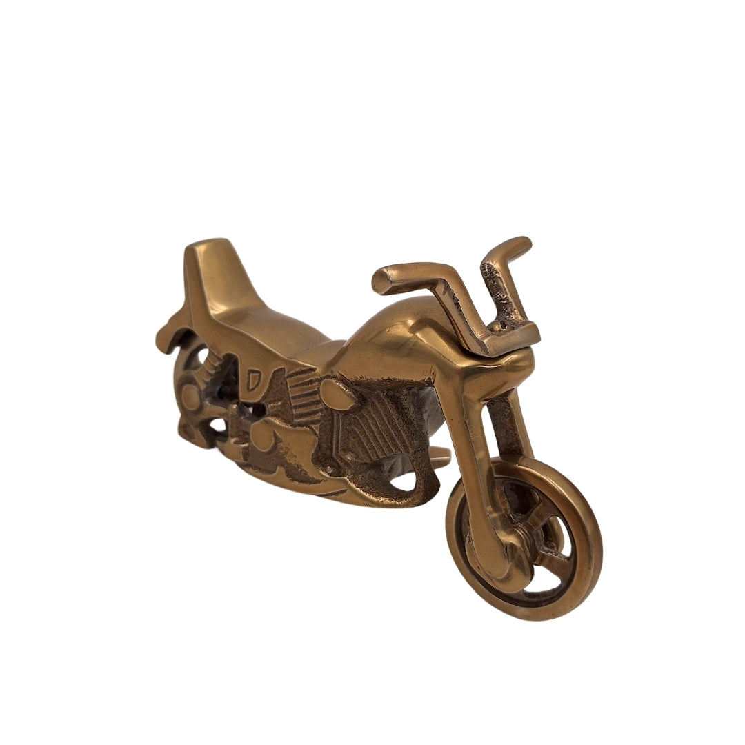 Kovový model motocykla N-2960 z hliníka v antickej mosadzi – personalizované gravírovanie na darček, rozmery 17,5 x 10 cm