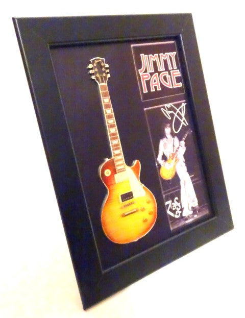 Mini gitara v štýle Jimmy Page s rámikom FMG-012, možnosť personalizácie gravírovaním, ideálna ako darček, drevený rámik 1,3cm x 16cm x 21,4cm, oceľová mini gitara na postavenie alebo zavesenie na stenu