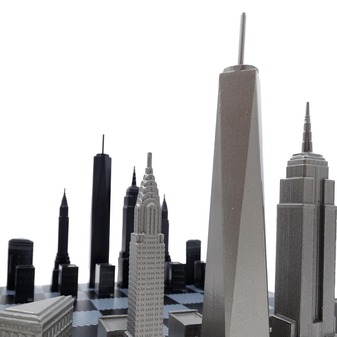Newyorský šach Skyline s gravírovaním z nehrdzavejúcej ocele