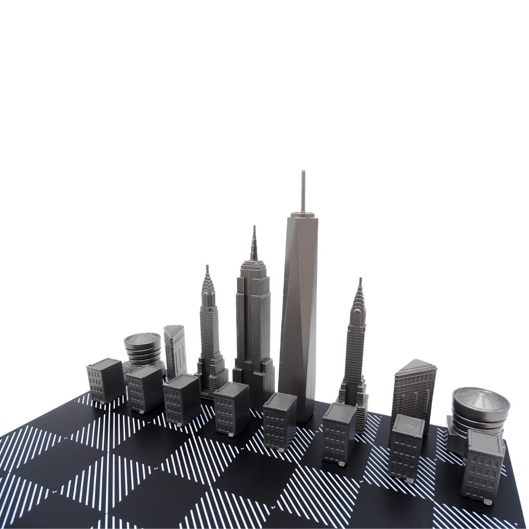 Newyorský šach Skyline s gravírovaním z nehrdzavejúcej ocele