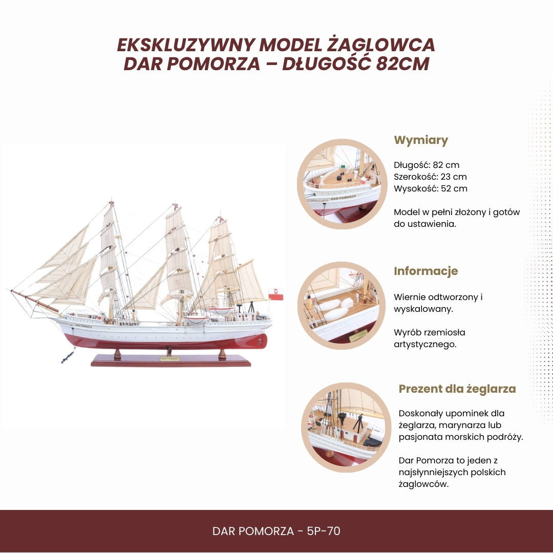 Ekskluzywny model żaglowca Dar Pomorza 82 cm z możliwością personalizacji grawerem