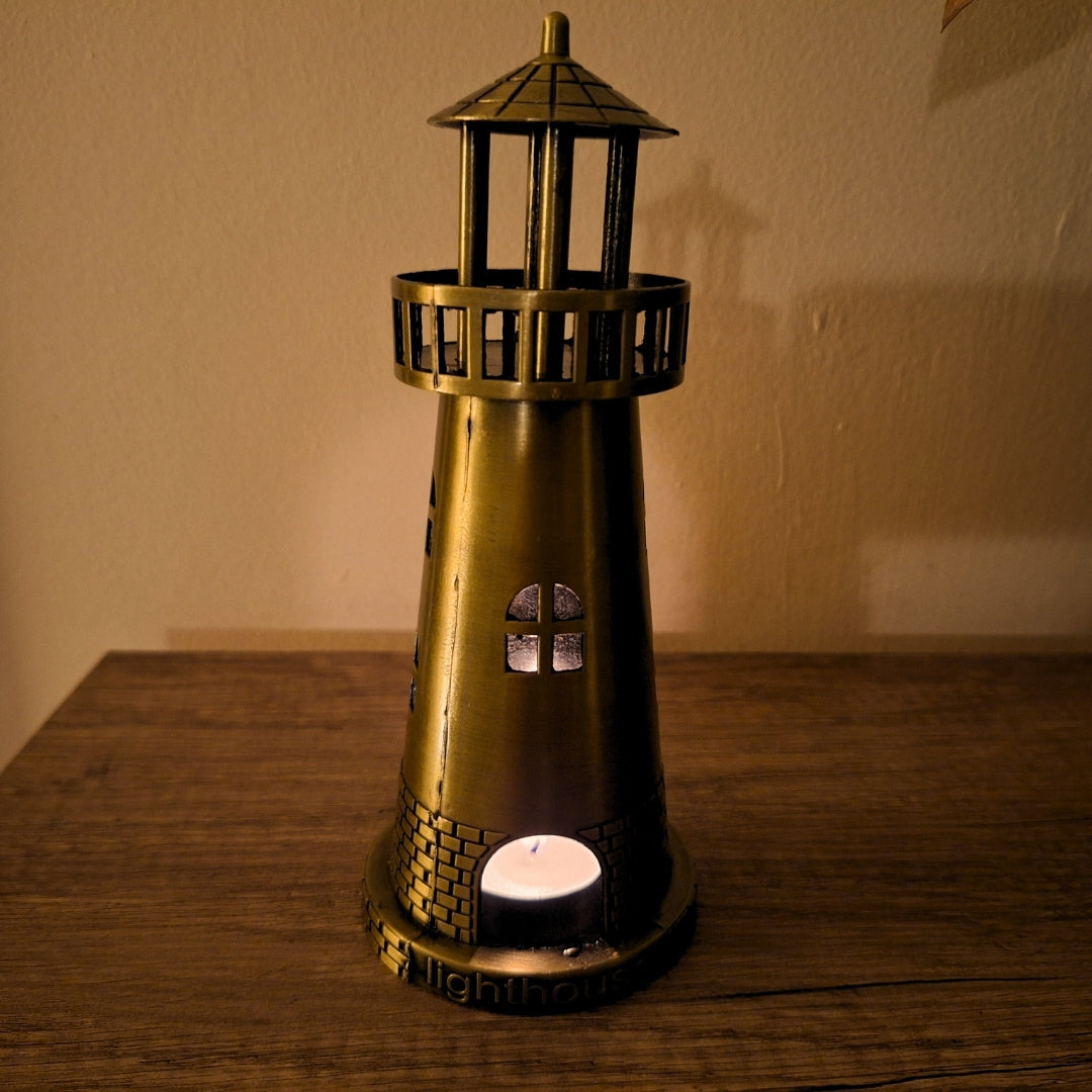 Maják svietnik na tealight 18,5 cm v antickom zlate s možnosťou gravírovania