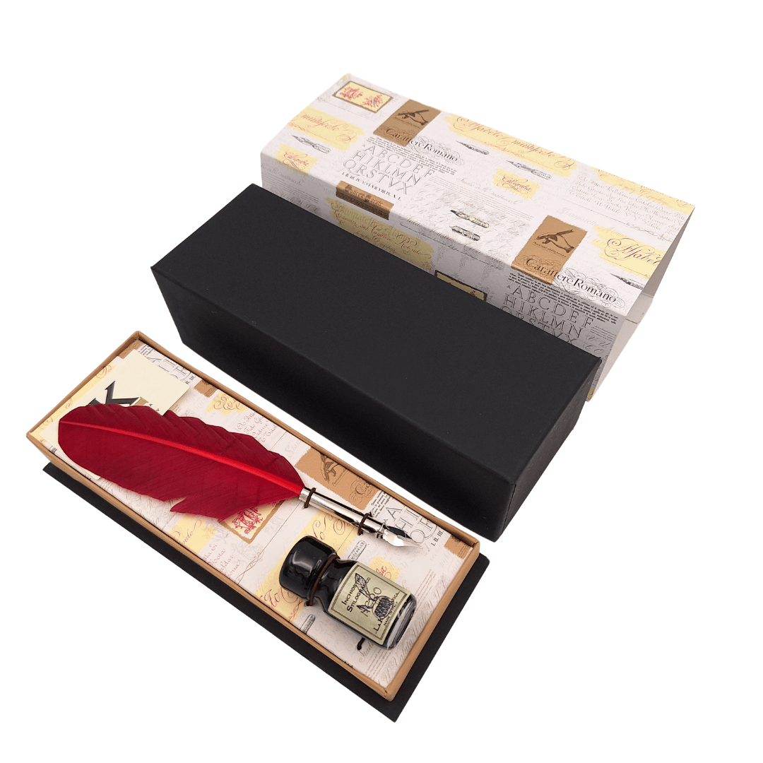 Bordowe pióro gęsie do kaligrafii z tuszem i możliwością personalizacji grawerem