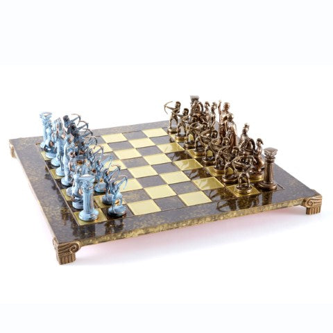 Mosadzné šachy Lukostrelci 44x44cm s možnosťou personalizácie gravírovaním - luxusný darček pre milovníkov mytológie a stratégie, vysokokvalitné ručne vyrobené figúrky