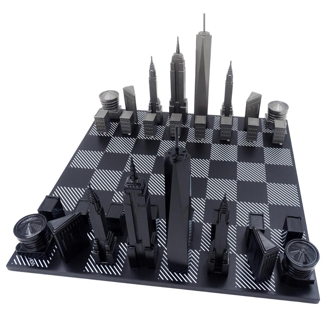 Newyorský šach Skyline s gravírovaním z nehrdzavejúcej ocele