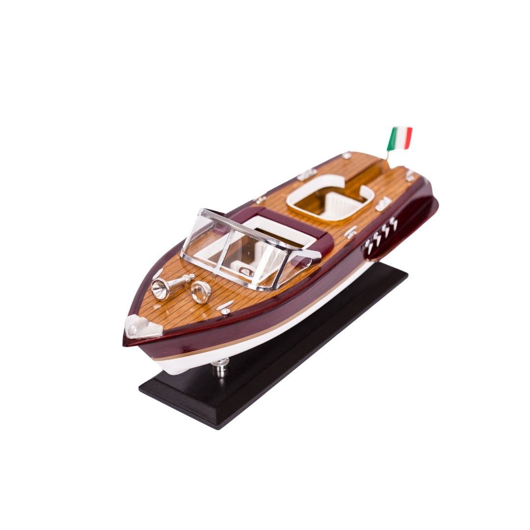 Model motorového člna Reeva z dreva 35x11x13 cm