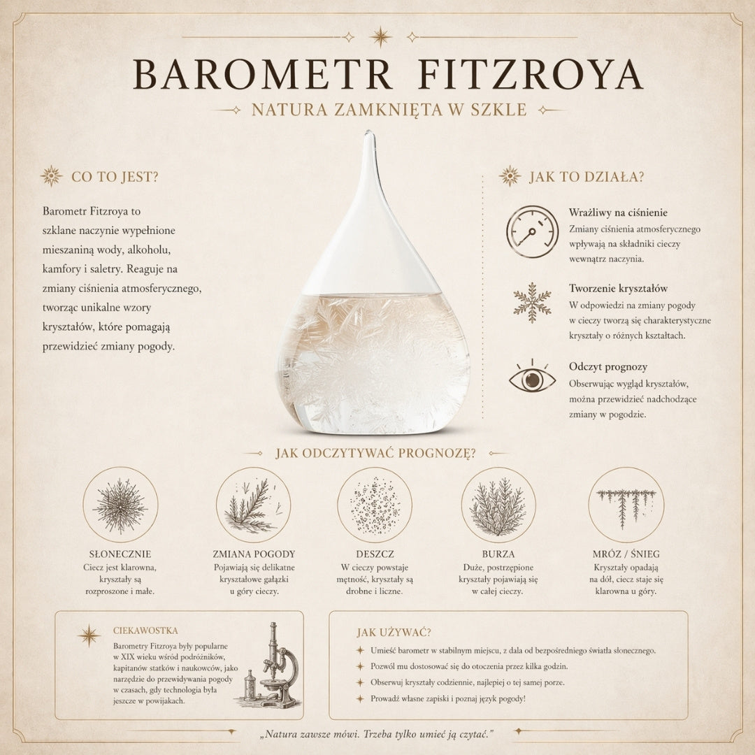 Barometr Burzowy Fitzroya Globus z Możliwością Grawerowania - Elegancka Dekoracja Biurka w Szkło i Drewno, Wysokość 18,5 cm