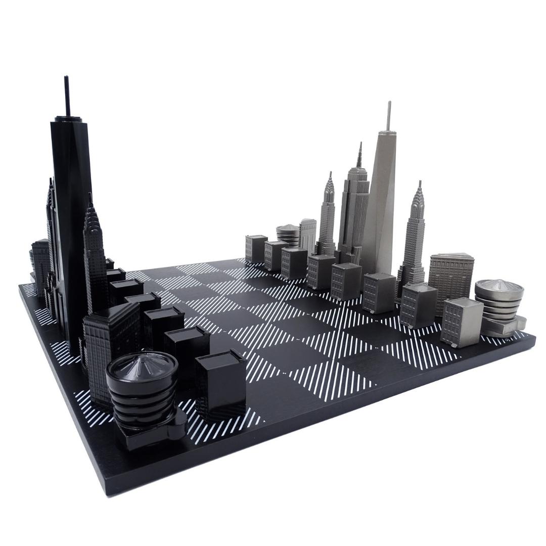Newyorský šach Skyline s gravírovaním z nehrdzavejúcej ocele