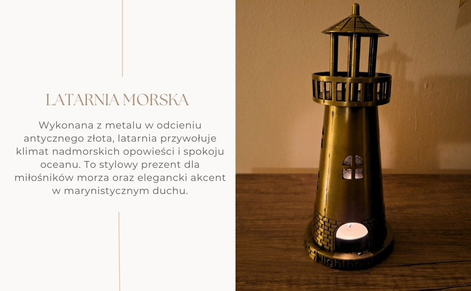 Maják svietnik na tealight 18,5 cm v antickom zlate s možnosťou gravírovania