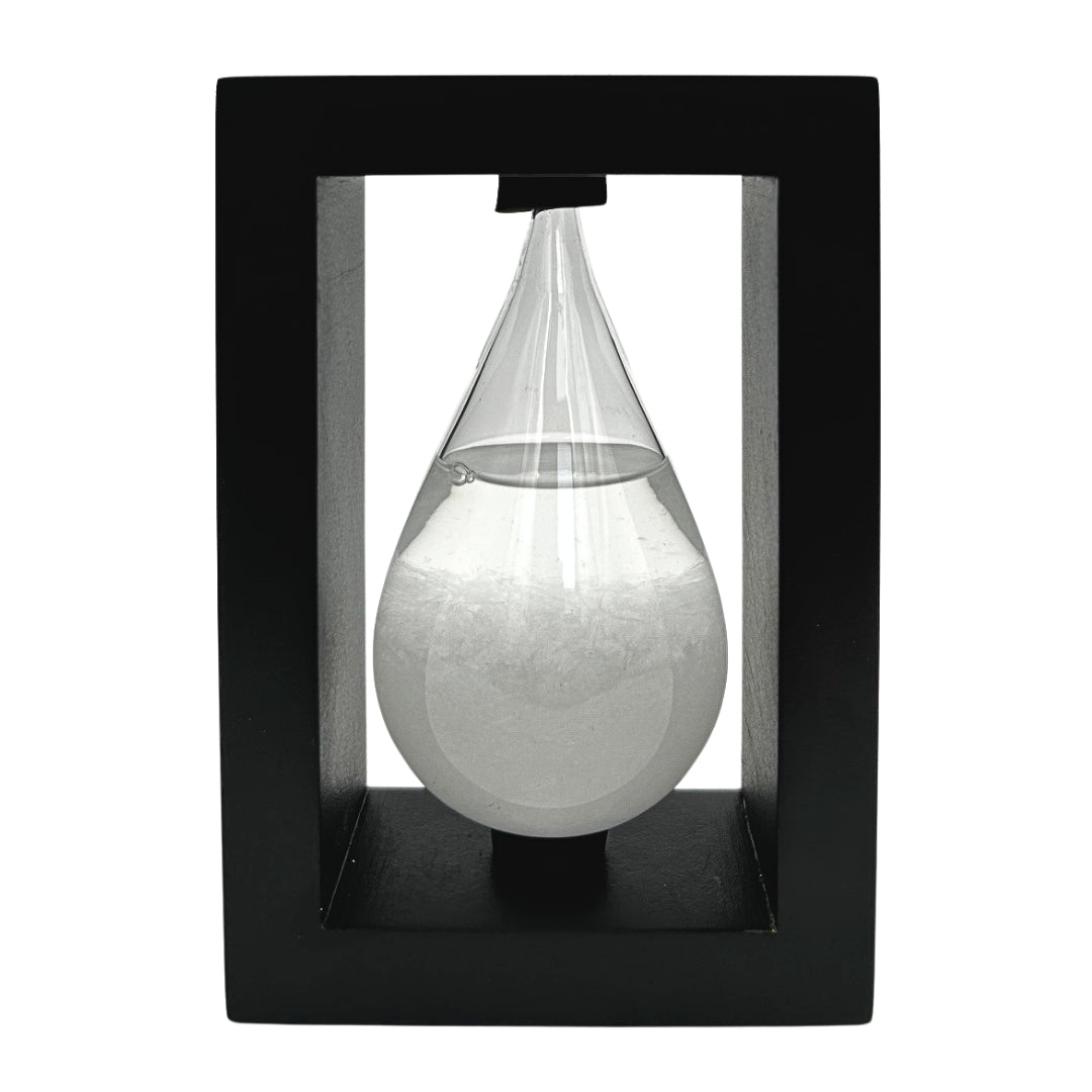 Búrkový barometer Fitzroya v drevenom ráme – kvapka Storm Glass s možnosťou personalizácie gravírovaním – ideálny darček na každú príležitosť – elegantná meteorologická stanica v modernom štýle s kryštálmi reagujúcimi na zmeny počasia
