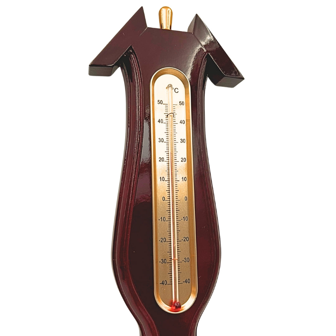 Elegantná meteorologická stanica 3v1 s gravírovaním – teplomer, barometer, vlhkomer v tmavom dreve, 40cm