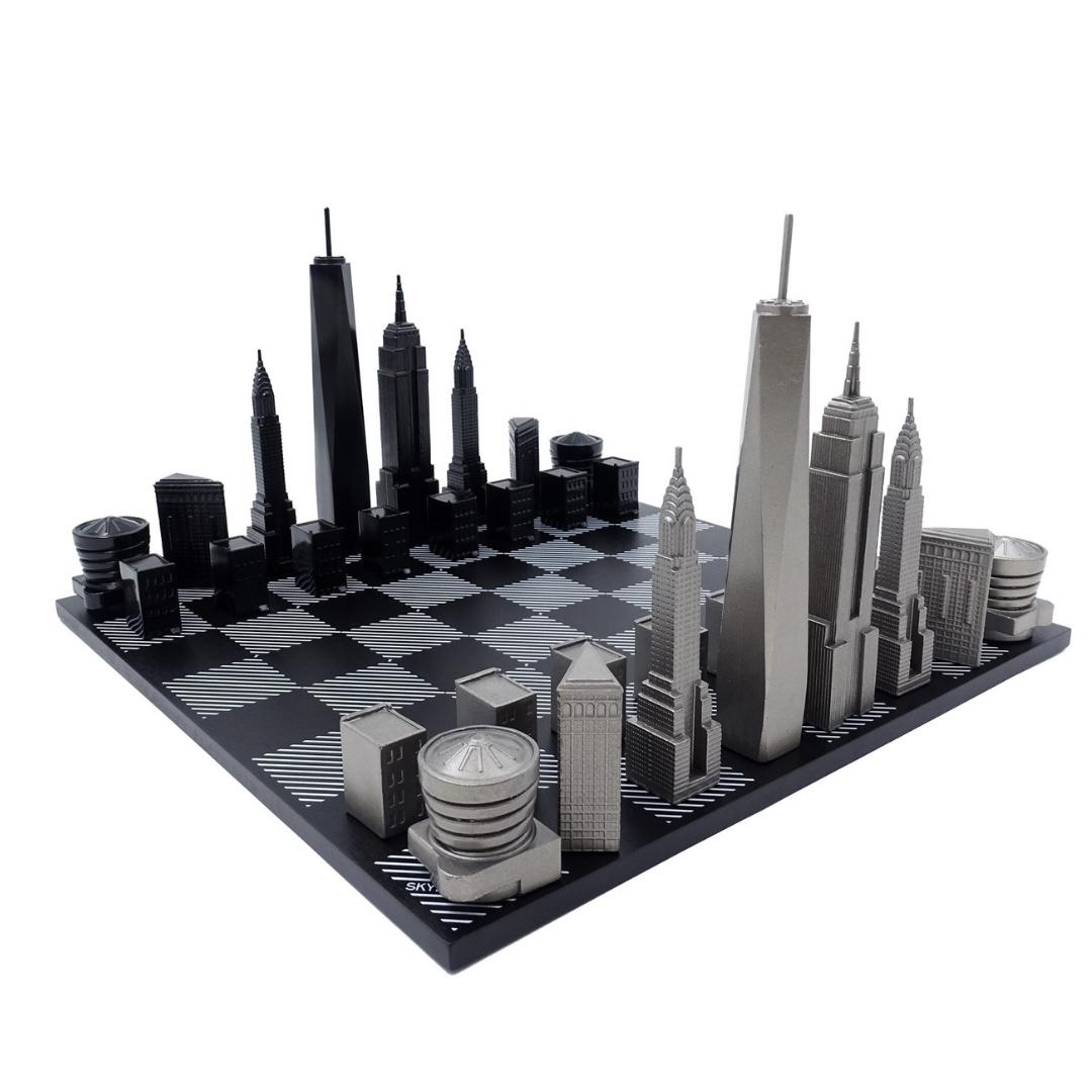 Dizajnový šach Skyline New York z nehrdzavejúcej ocele – NY
