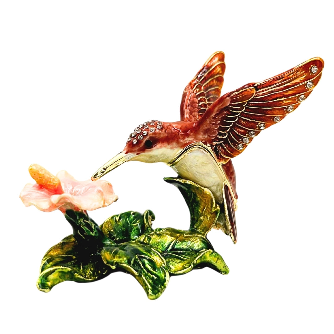 Exkluzívna šperkovnica kolibrík s kryštálikmi, personalizované gravírovanie, kovová, 8x5.5x7 cm