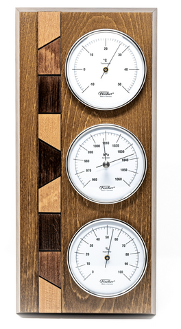 Meteorologická stanica Fischer 9171-31 s barometrom, vlhkomerom a teplomerom na drevenom podstavci s možnosťou personalizácie gravírovaním