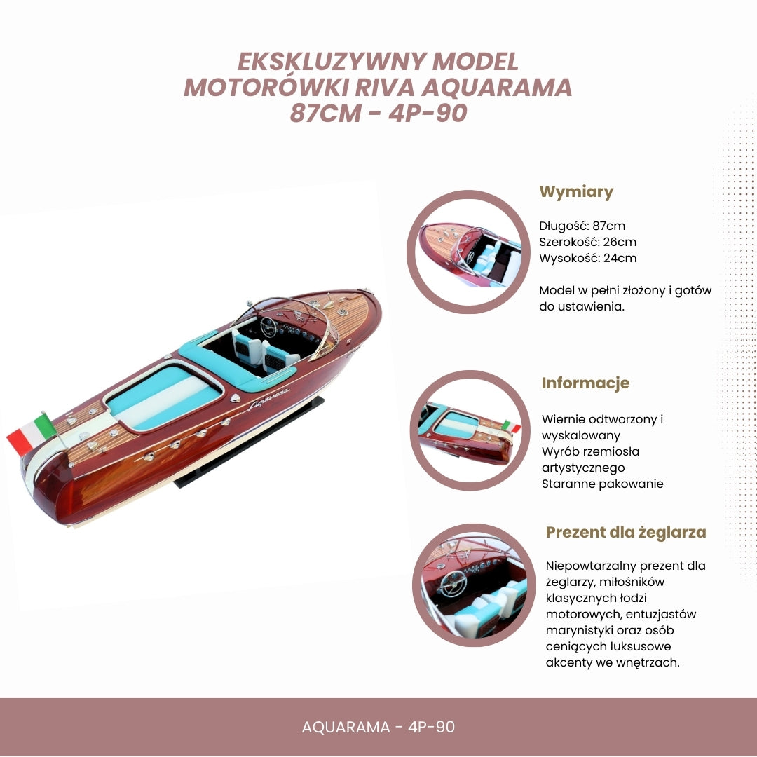 Ekskluzywny model motorówki Riva Aquarama 87cm z możliwością personalizacji grawerem
