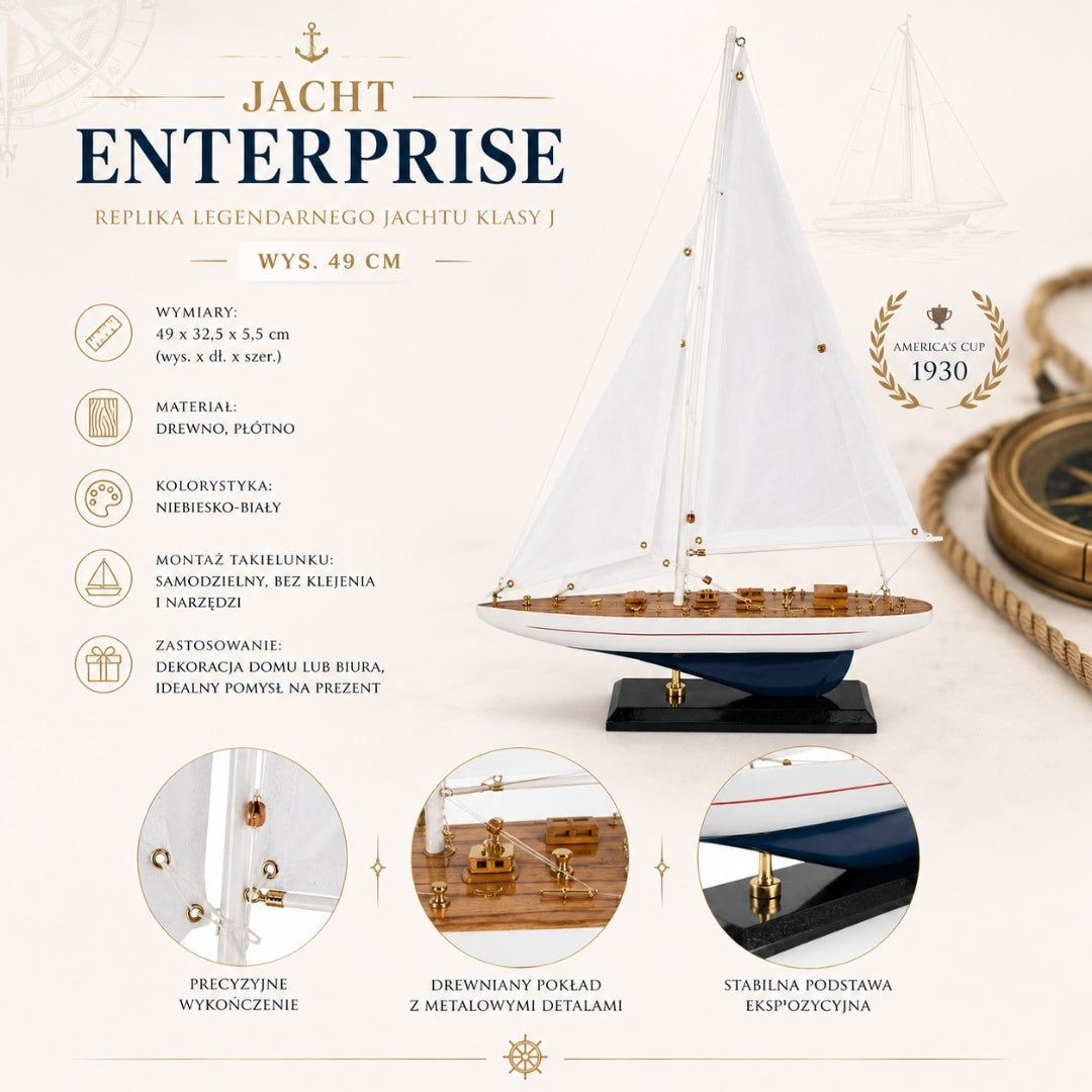 Drevený model jachty Enterprise 49 cm s personalizovaným gravírovaním