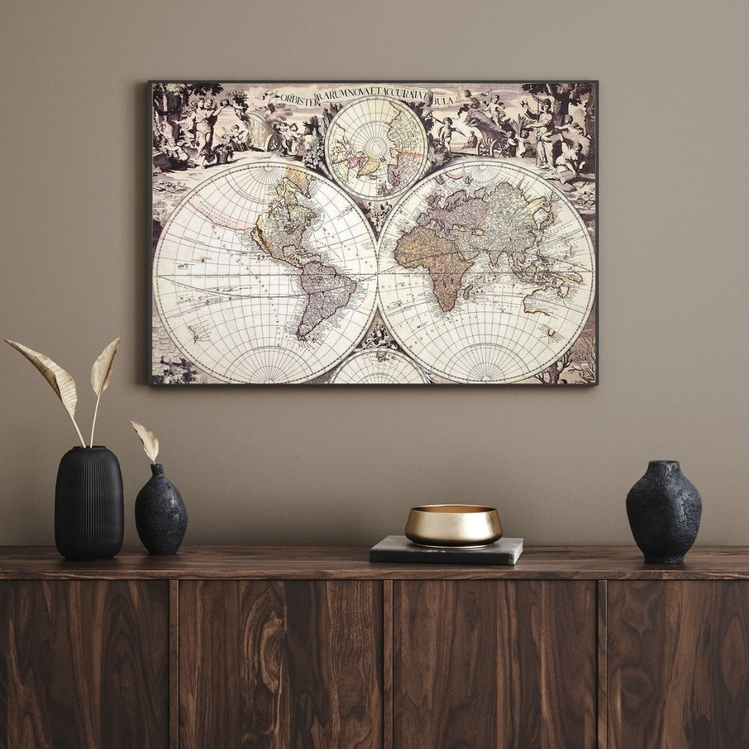 Mapa sveta 1686r. - G. Valck reprint s možnosťou personalizácie gravírovaním - ideálny darček pre historika a cestovateľa - rozmery 56,5 x 47,5 cm