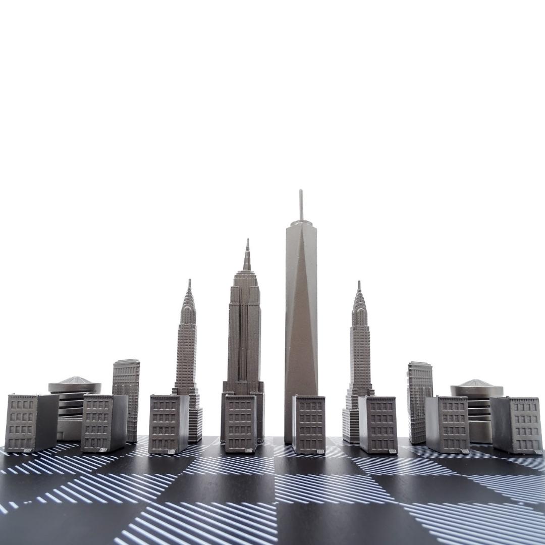 Newyorský šach Skyline s gravírovaním z nehrdzavejúcej ocele