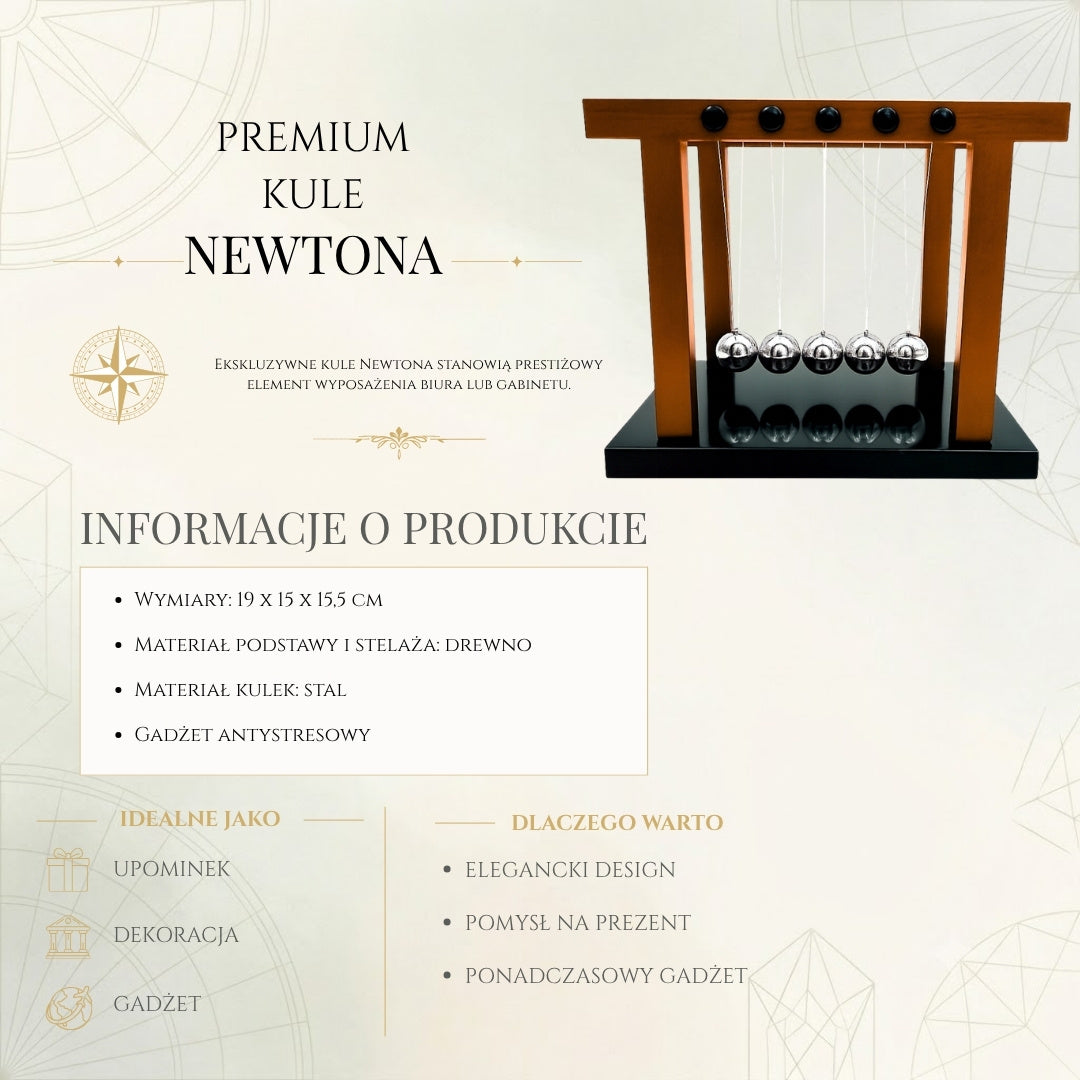 Eleganckie Kule Newtona Premium Duże na Drewnianej Podstawie z Możliwością Personalizacji Grawerem