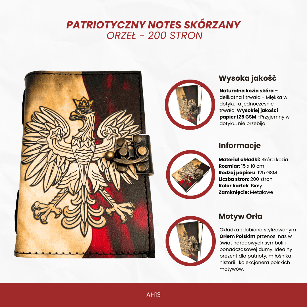 Kožený zápisník denník Poľský orol patriotický s gravírovaním