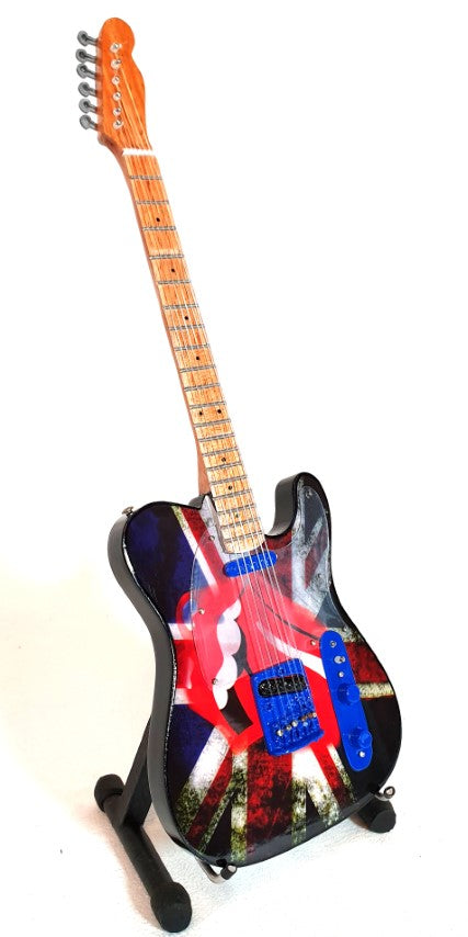 Mini gitara v štýle Rolling Stones Keith Richards MGT-2301 s možnosťou personalizácie gravírovaním, ideálny darček pre fanúšika hudby, ručne vyrobená z mahagónu, výška 27,5 cm