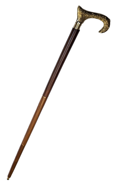 Drewniana Laska do Chodzenia ze Złotą Rączką - Składana - Elegancki Prezent z Możliwością Personalizacji Grawerem - 91,5 cm, Brązowa z Mosiężnym Uchwytem