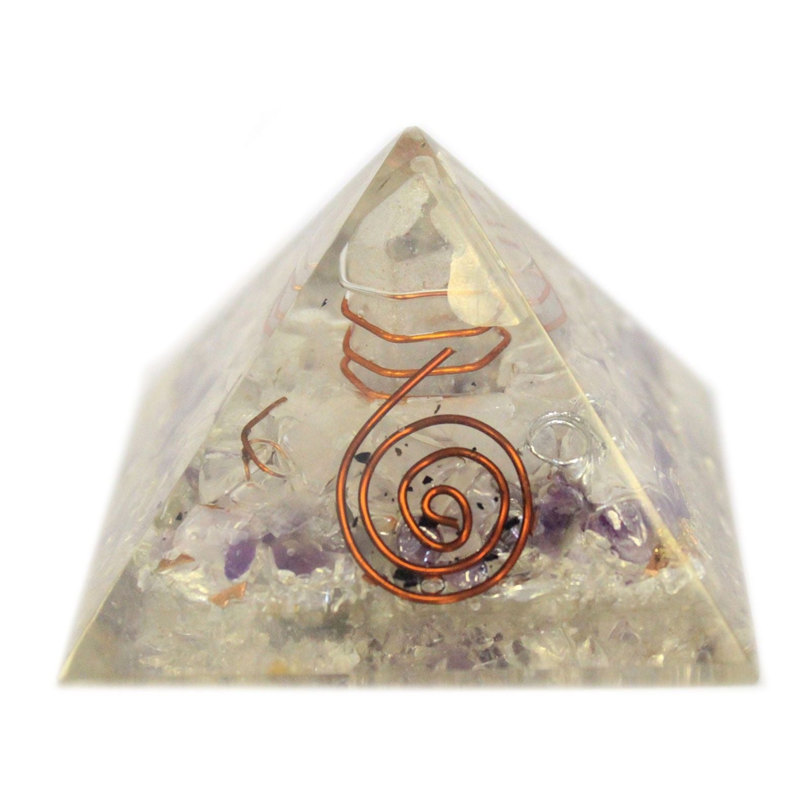 Magická orgonitová pyramída 55mm s drahými kameňmi a meďou