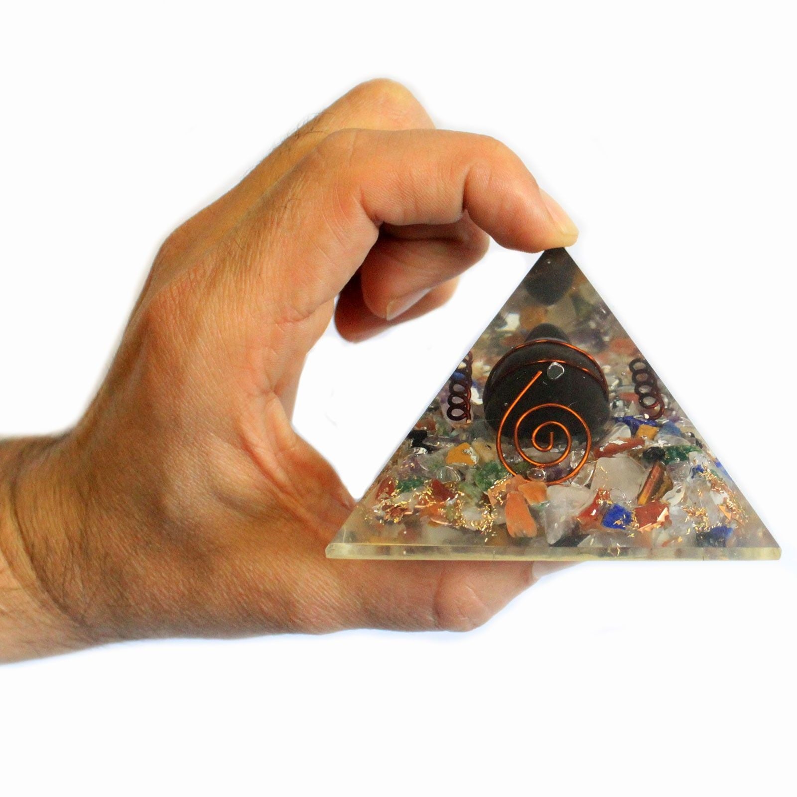 Stredná orgonitová pyramída 60mm s úlomkami drahých kameňov, meďou a korytnačkou