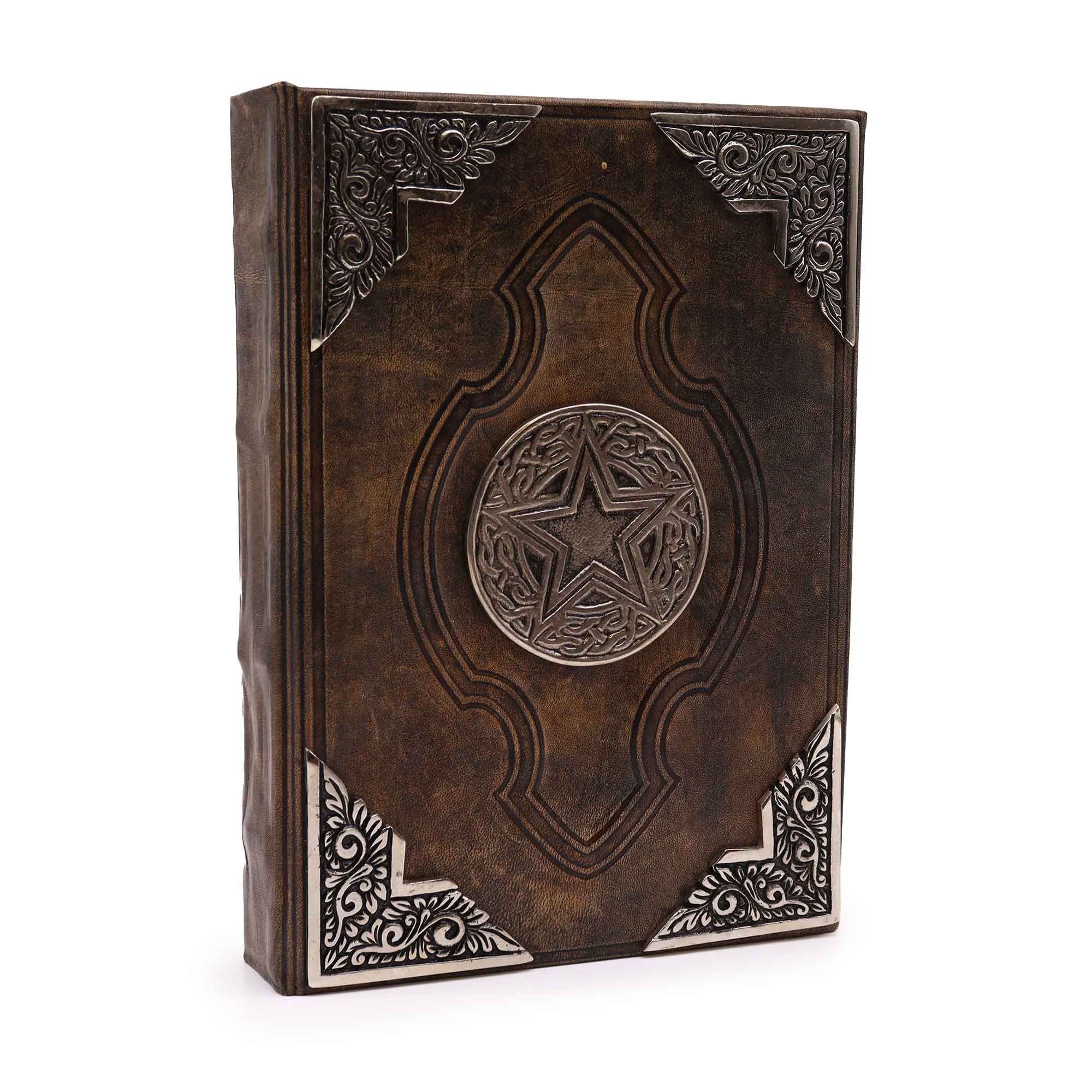 Hefty Brown Tan Book - Elegancki Notatnik z Cynkowym Pentagonem, 200 Stron o Nierównych Brzegach, Skórzana Okładka, 26x18 cm