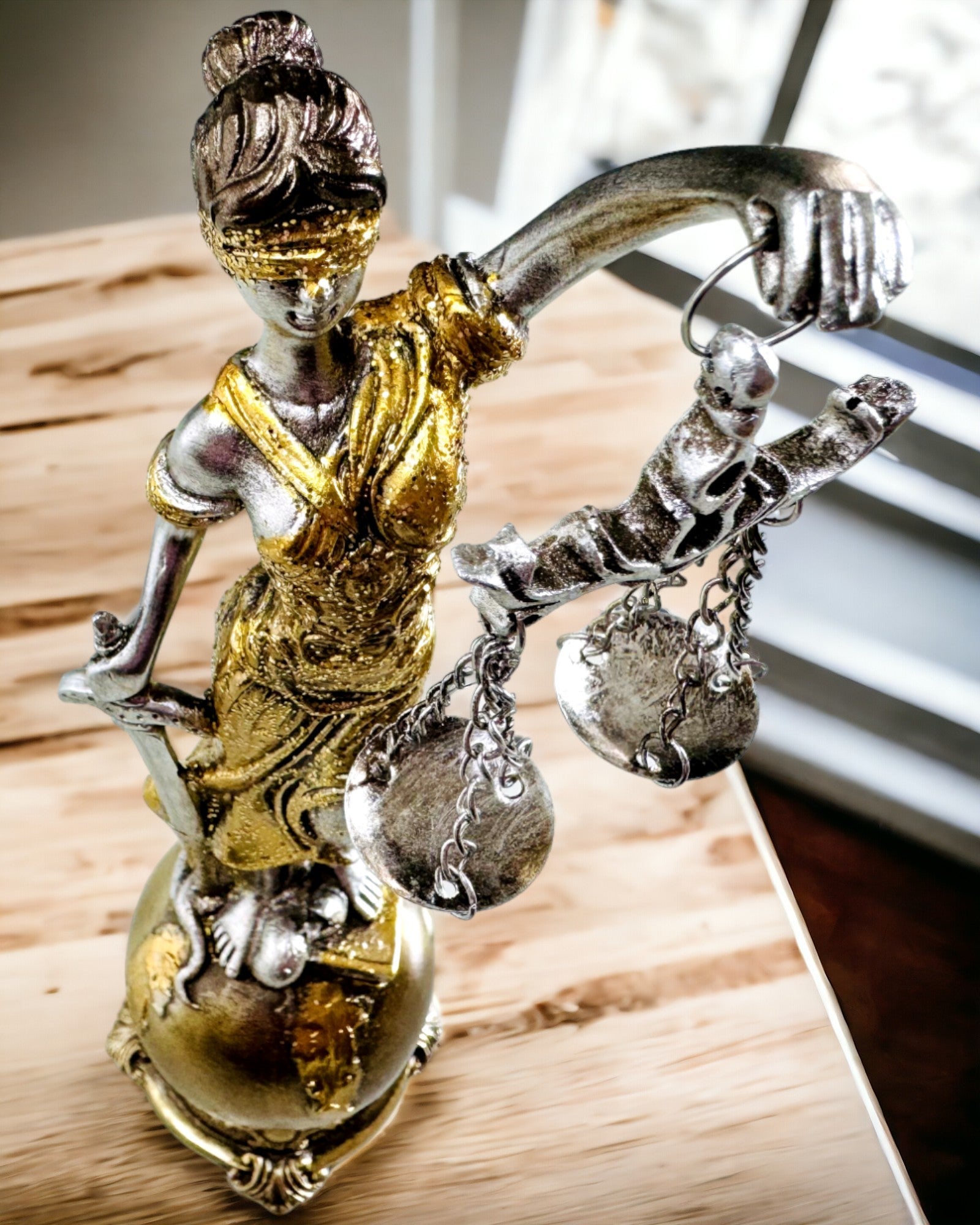 Soška Bohyne Spravodlivosti – Umelecká Dekorácia na Poličku, Remeslo z Živice, personalizácia gravírovaním