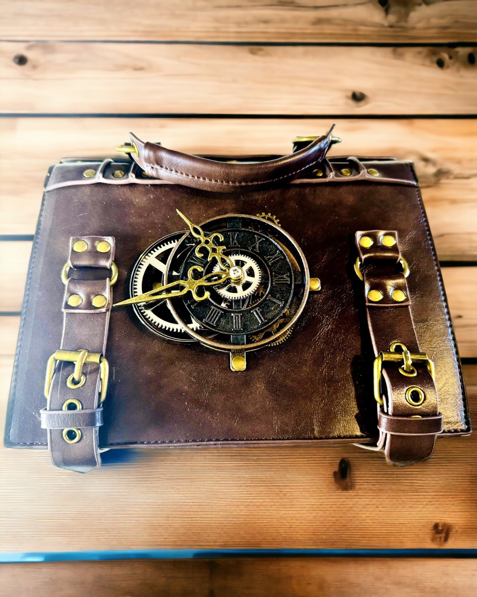 Crossbody taška s motívom vintage hodín - všestranná satchel kabelka s textúrou PU kože