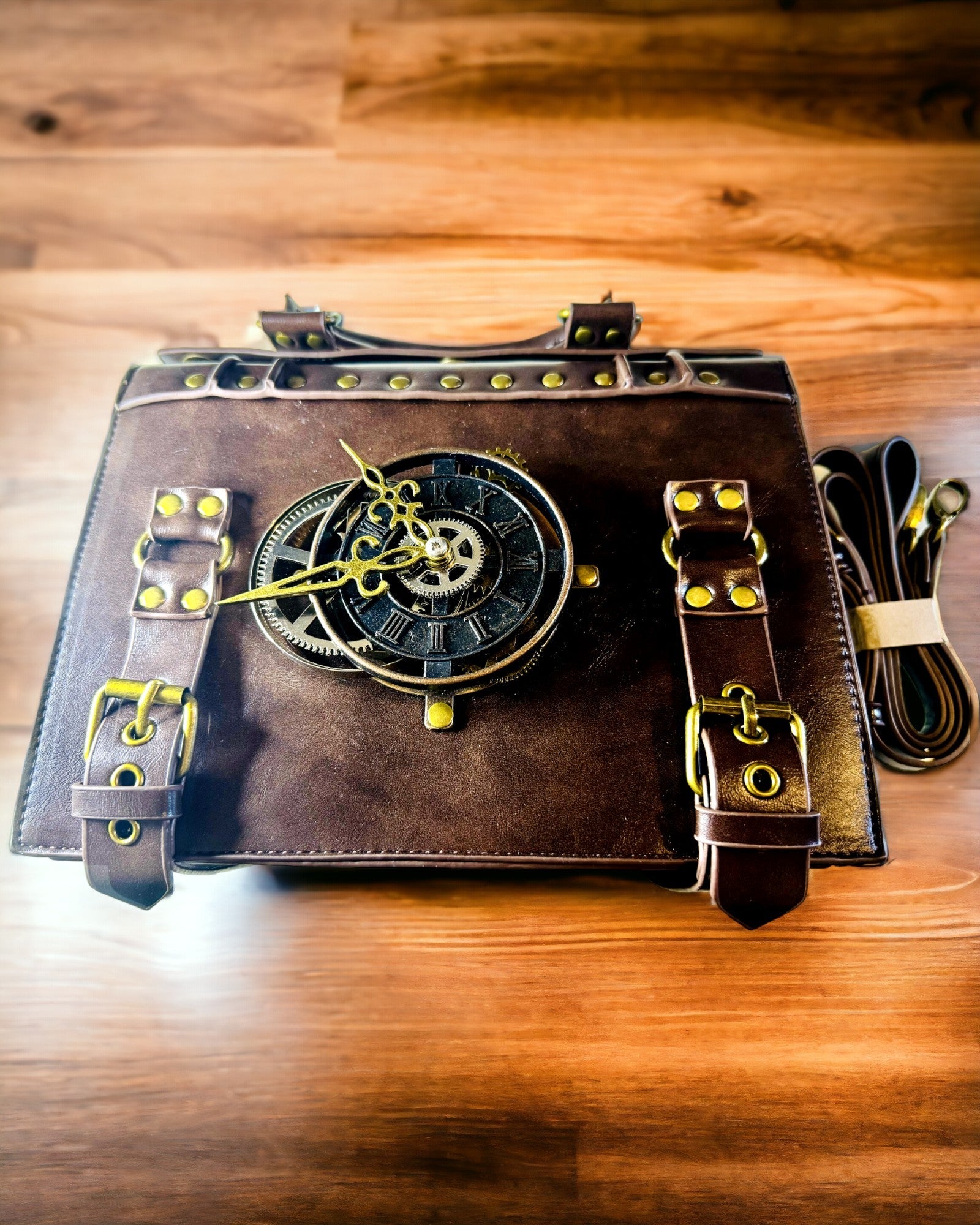 Crossbody taška s motívom vintage hodín - všestranná satchel kabelka s textúrou PU kože