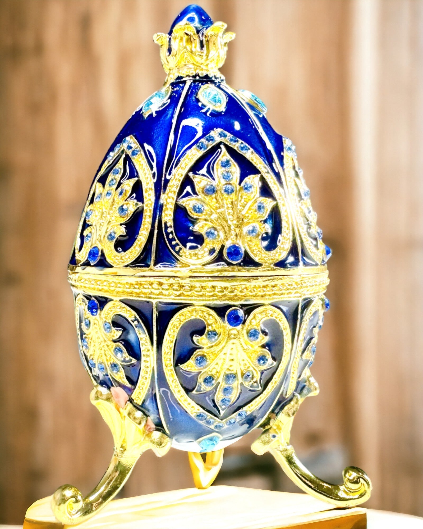 Exkluzívne Fabergého vajce - tmavomodrá farba – Dekoratívna šperkovnica zo smaltu