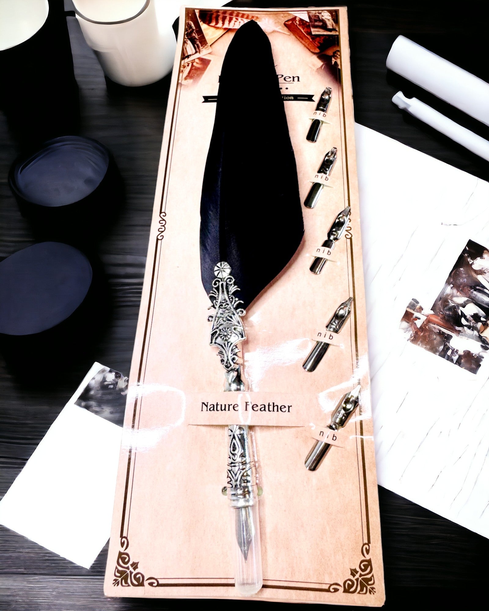 Vintage kaligrafické pero s prírodným husím perom – Ideálny darček na Deň matiek alebo pre učiteľa. Gravírovanie