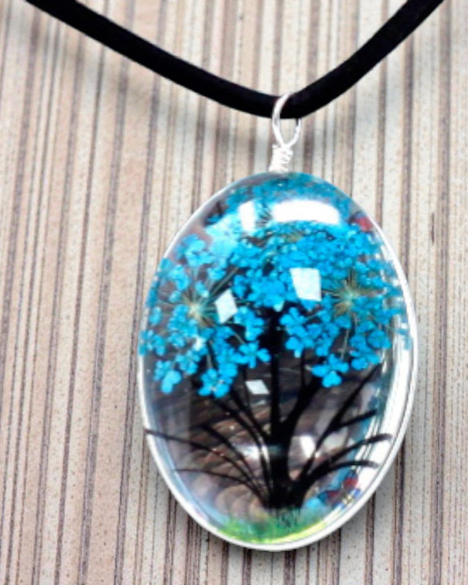 Morský vánok – modrozelená sada šperkov so sušenými kvetmi Strom života