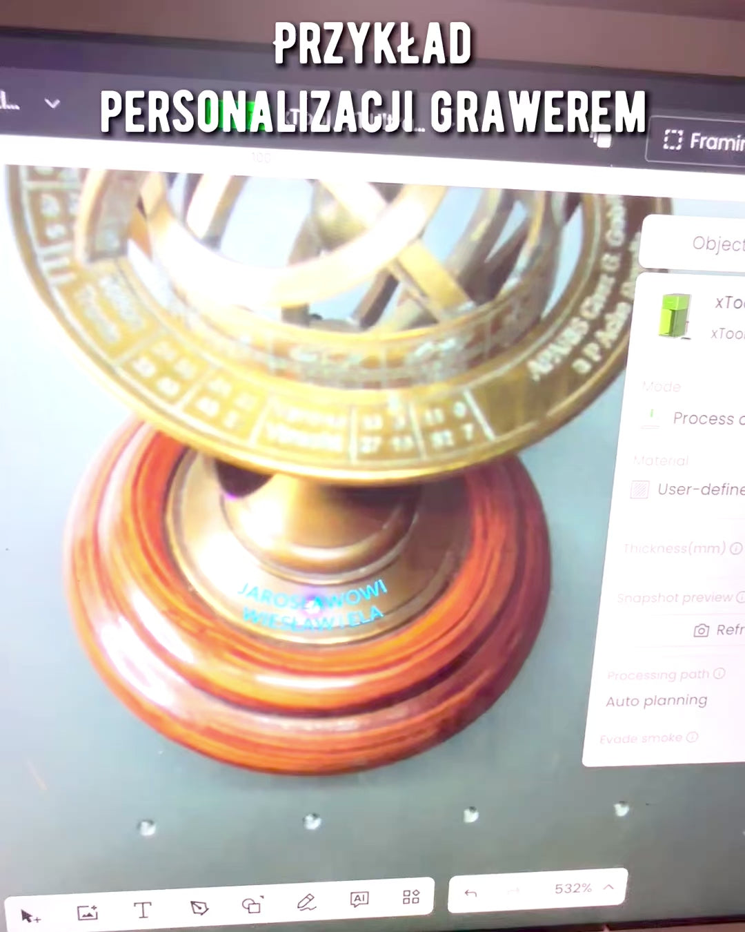 Mosadzná armila „AstroGlobe” 13 cm vysoká, Ručne vyrobená s možnosťou gravírovania, dekorácia do kancelárie